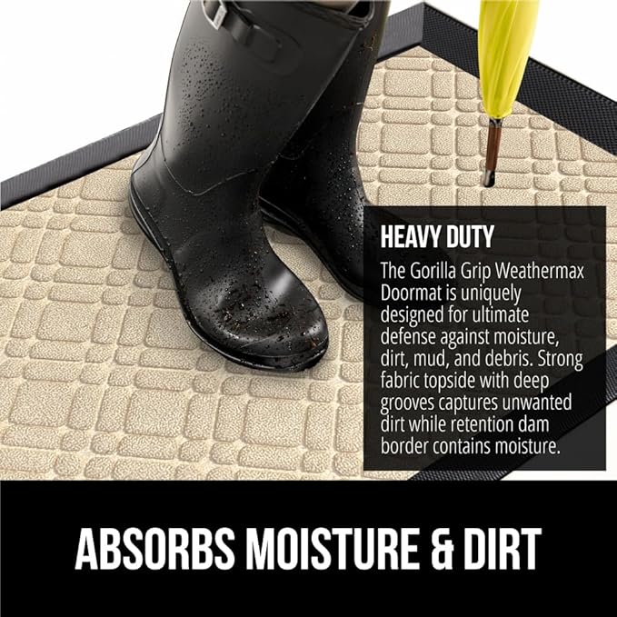 GORILLA GRIP 100% Waterproof All-Season WeatherMax Doormat, US Designed Natural - Image 4