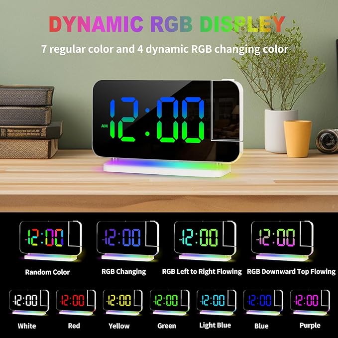 Projection Alarm Clock for Bedroom Ceiling, RGB Digital Clocks - Image 3