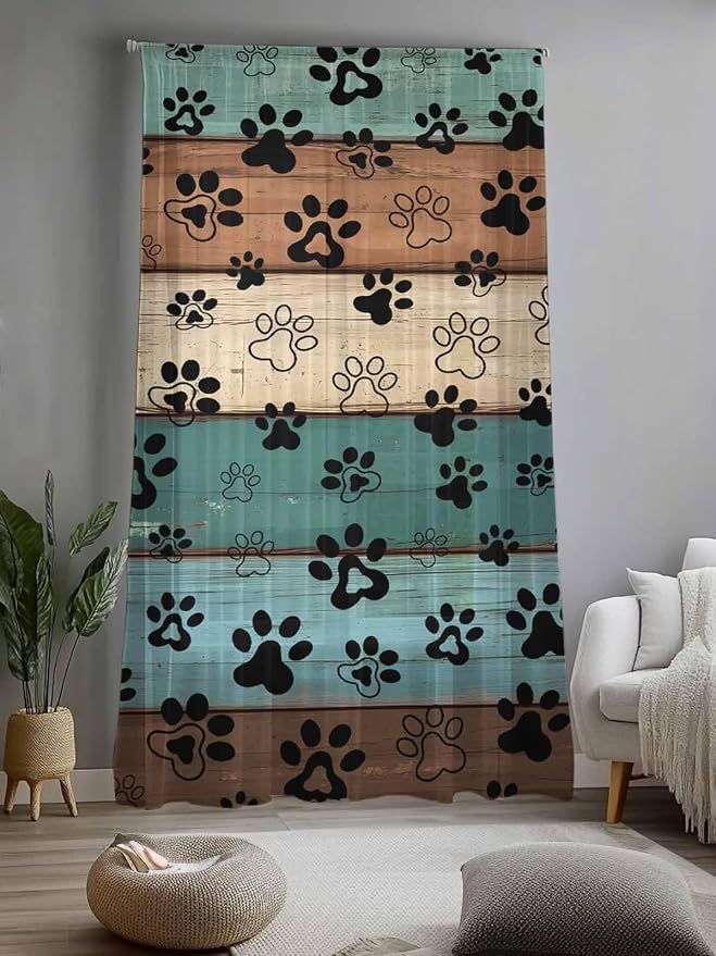 Sheer Curtains 84 Inches Long, Vintage Farmhouse Country Wooden Grain Privacy - Image 2
