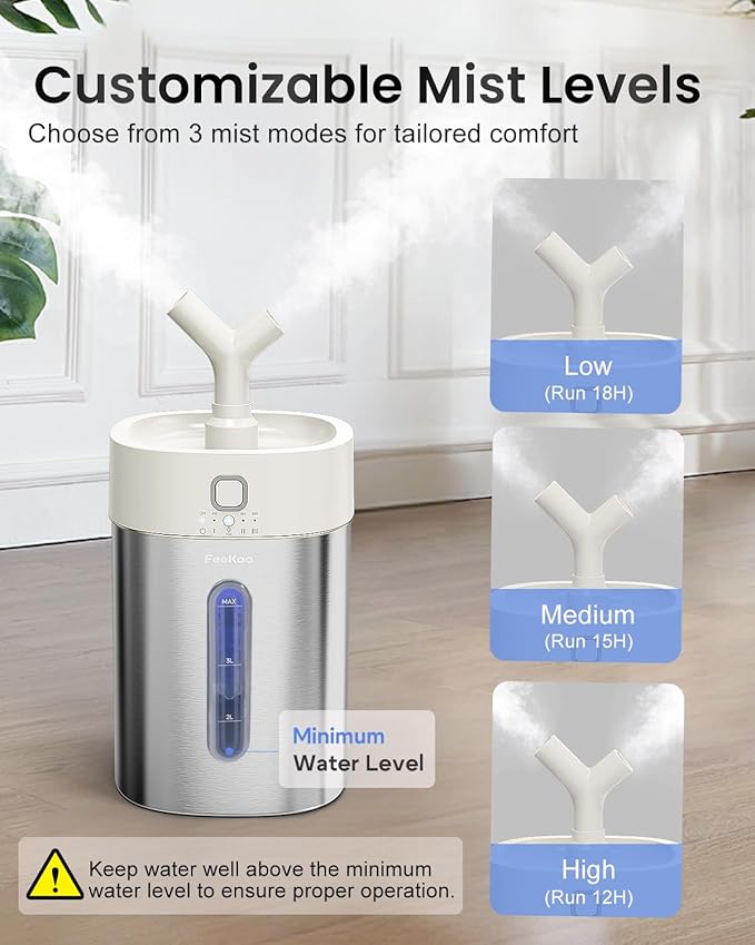 Feekaa Stainless Steel Humidifier, 3.8L/1Gal Cool Mist Humidifiers - Image 6