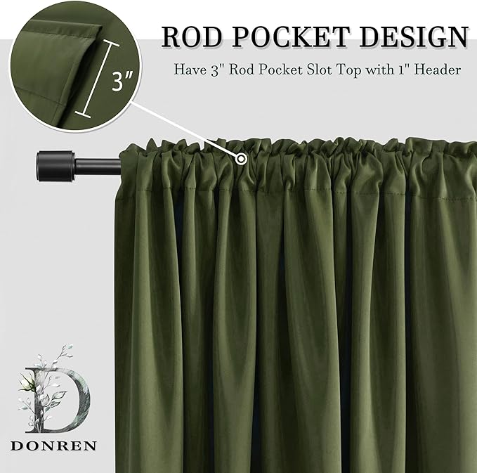 DONREN Dark Olive Green Blackout Curtains - Image 2