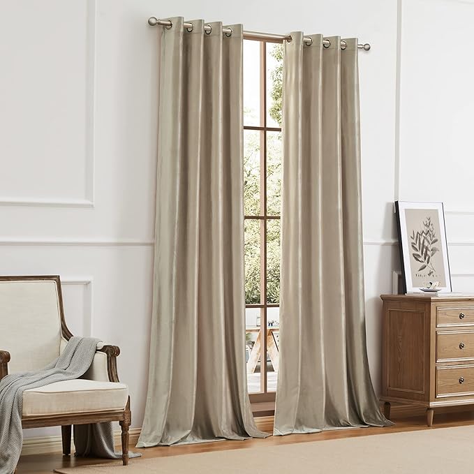 BULBUL Luxury Champagne Beige Velvet Curtains: 108 inches Elegant Living Room - Image 9