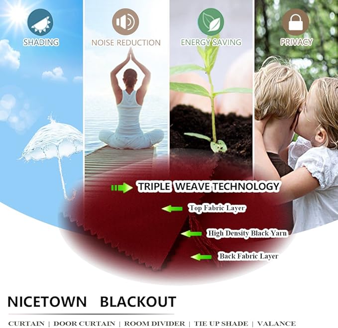 NICETOWN Christmas Red Insulated Blackout Curtain Home Decoration Solid Grommet - Image 4