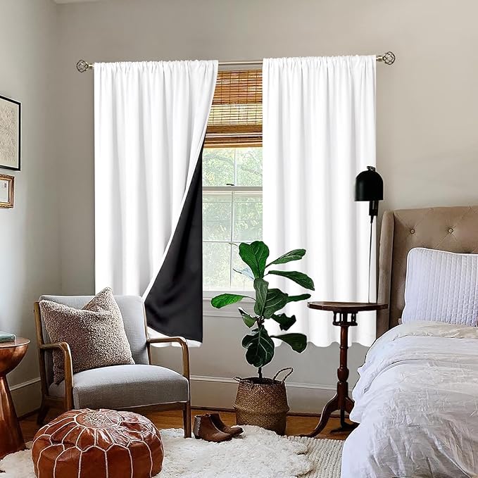 BGment White Blackout Curtains for Bedroom 63 Inch Length, Thermal Insulated - Image 2