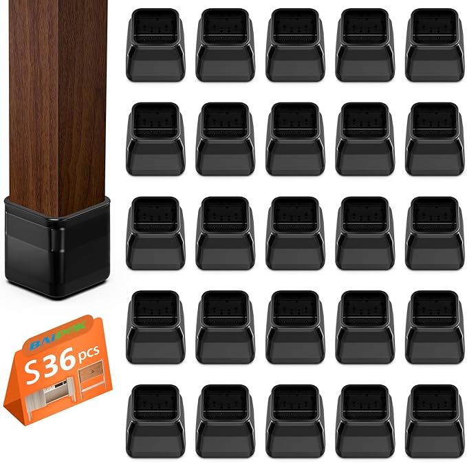 BAIPOK 36Pcs Square Chair Leg Floor Protectors, Chair Leg Protectors by BAIPOK
