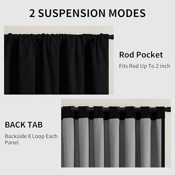 CUCRAF Linen 100% Blackout Curtains 84 Inch Length 2 Panels Set, Back Tab and - Image 3
