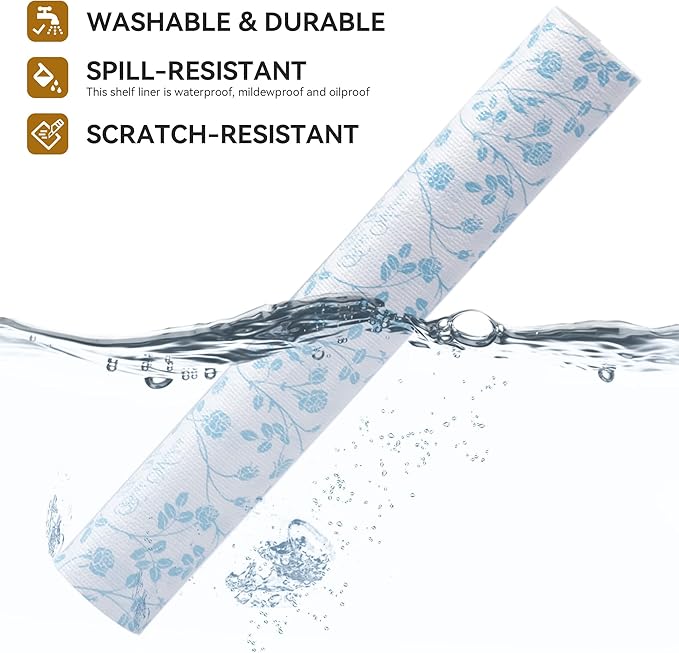 RAY STAR Shelf Liner, Non Adhesive Wisteria Blue Floral Kitchen Cabinet Liner - Image 2