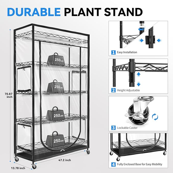 JESLED Indoor Greenhouse with Grow Light, 4FT Full Spectrum 5000K LED Light - Image 7