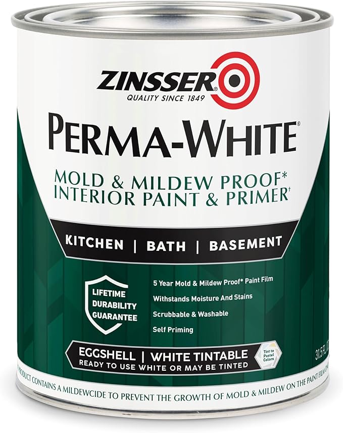 Zinsser 02774 PERMA-WHITE Mold & Mildew Proof Interior Paint, Eggshell White by Rust-Oleum