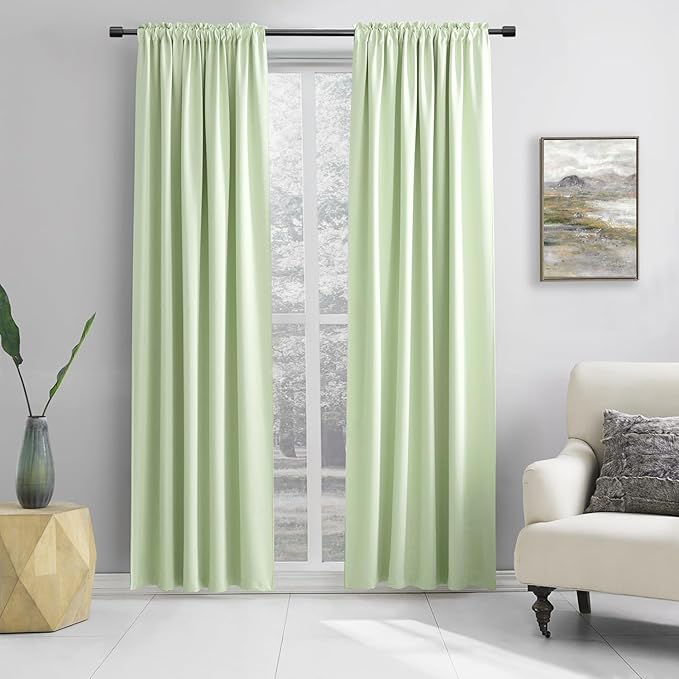DONREN Light Green Blackout Curtains 96 inch Length by DONREN