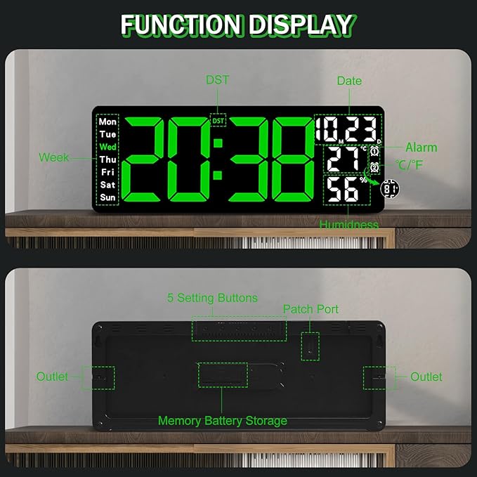 JoFomp 17.3" Large Digital Wall Clock, LED Digital Clock Large Display - Image 8