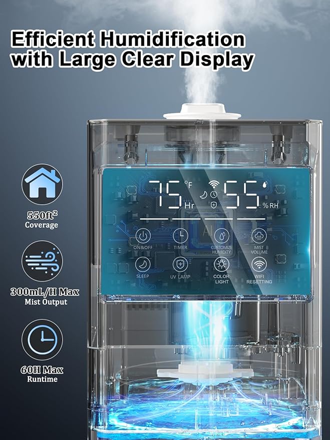 9L/2.4Gal Smart Cool Mist Humidifier, Top Fill Quiet Humidifier Large Room - Image 4