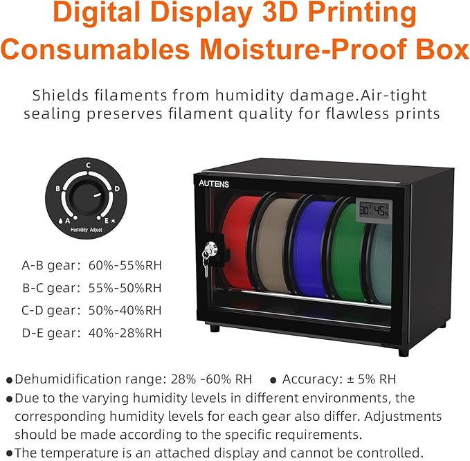 AUTENS 25L 3D Printer Filament Dehumidifier Storage Cabinet Box, Holds 5 Rolls - Image 4