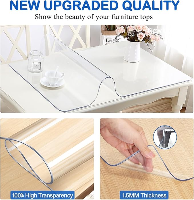 Clear Plastic Table Protector Pad Wipeable Vinyl PVC Tablecloth Rectangular - Image 2