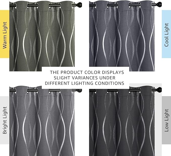 NICETOWN Grey Blackout Floral Pattern Curtains - Image 3