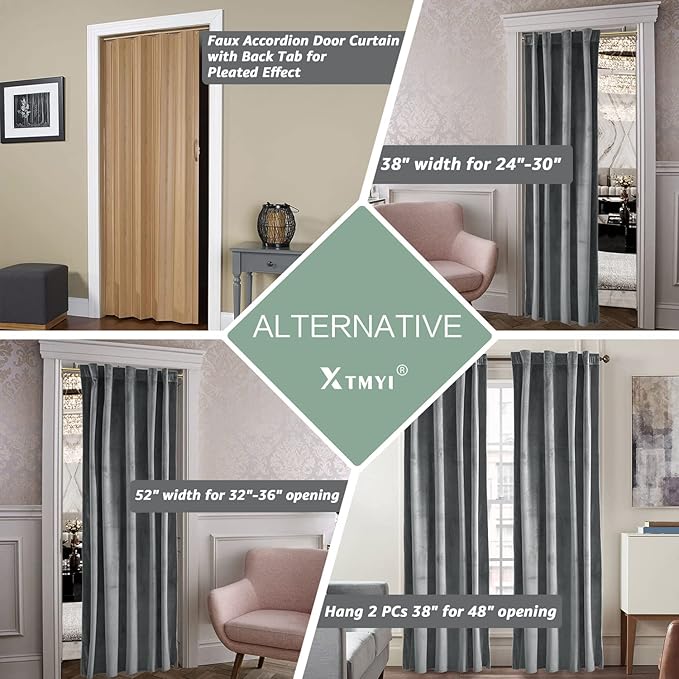 XTMYI Grey Velvet Privacy Room Divider Curtains - Image 2