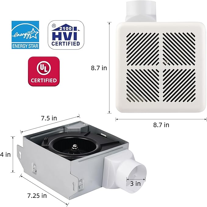 Bathroom Exhaust Fan 70CFM 2.0Sone, Quiet Bath Fan - Image 4