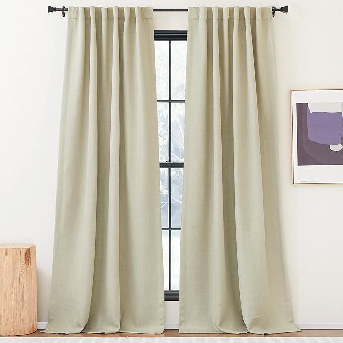 NICETOWN Room Darkening Faux Linen Beige Curtains 108 inches Long, Pinch - Image 5