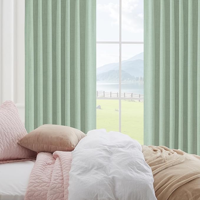 CUCRAF Linen 100% Blackout Curtains 72 Inch Length 2 Panels Set, Back Tab and - Image 9