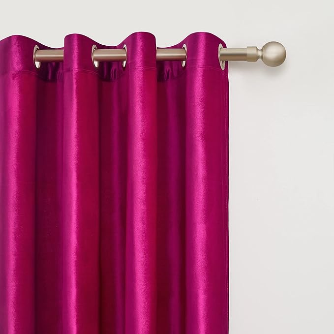 BULBUL Living Room Velvet Window Curtains 90 inch Length- 2 Panels Hot Pink - Image 2