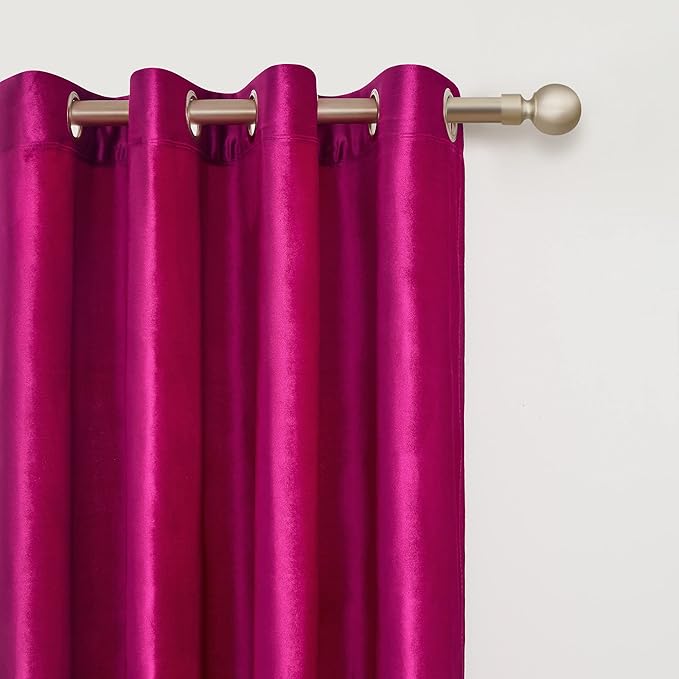 BULBUL Living Room Velvet Window Curtains 108 inch Length- 2 Panels Hot Pink - Image 2