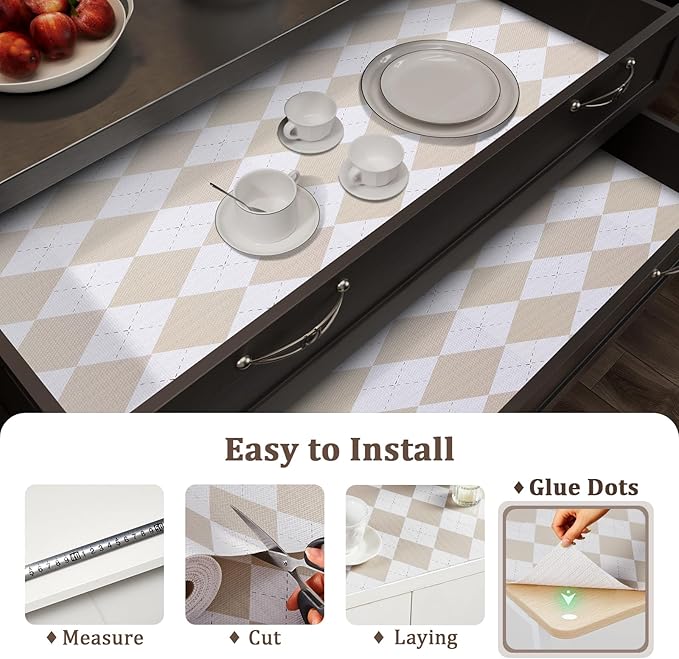 Beige Shelf Liner for Kitchen Cabinets 12" x 240" Non-Adhesive Non-Slip Drawer - Image 5
