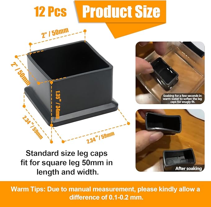 12PCS Rubber Chair Leg Tips Caps, Anti-Slip Chair Leg Floor Protectors - Image 2
