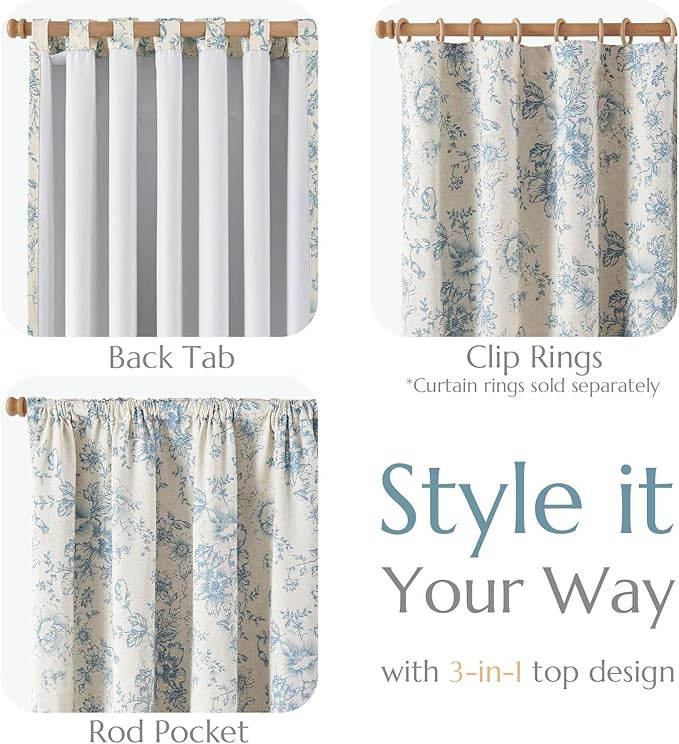 jinchan Blackout Linen Blend Curtain Floral Blackout Curtains - Image 4