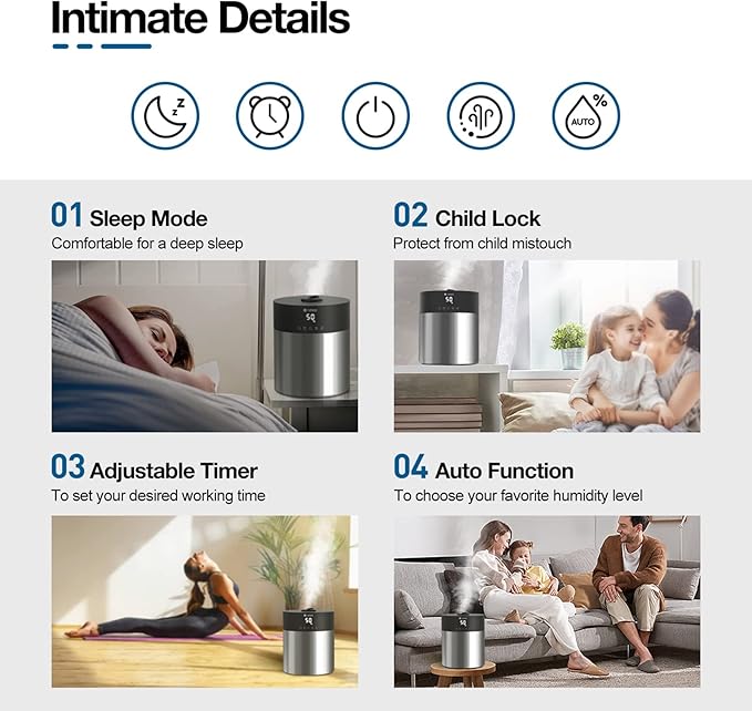 4.5L Humidifiers for Bedroom Large Room, Ultrasonic Cool Mist Humidifier - Image 6