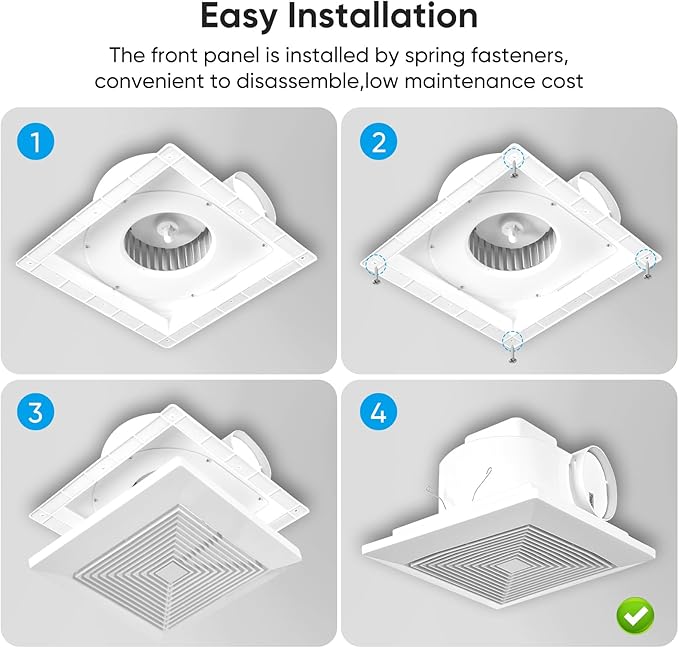 10 Inch Bathroom Exhaust Fan, 160 CFM 1.0 Sones Square Ultra Quiet Bathroom - Image 7