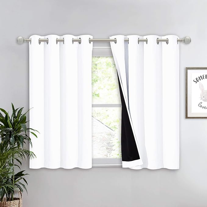 NICETOWN White 100% Blackout Curtain 45 inches Long, 2 Thick Layers Completely by NICETOWN