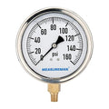 MEASUREMAN 4" Dial Size, Glycerin Filled Plumbing Pressure Gauge, Stainless by MEASUREMAN