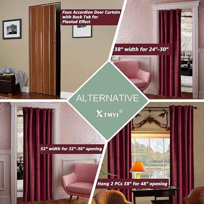 Burgundy Red Valentines Door Doorway Velvet Luxury Curtains - Image 2