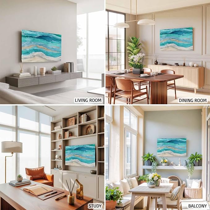 Marine Coastal Wave Turquoise Ombre Indoor TV Cover, Elastic TV Screen - Image 5