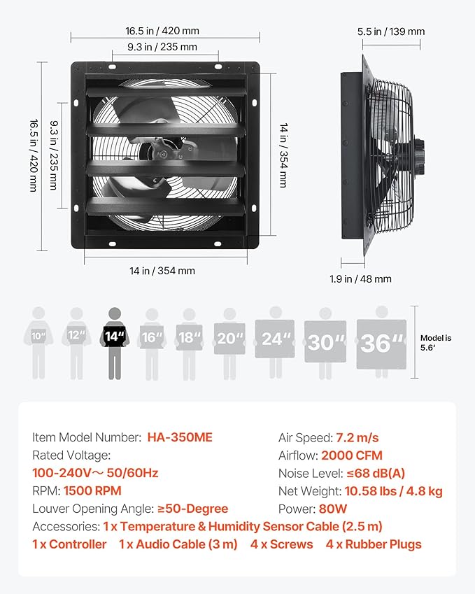 VEVOR 14 inch Exhaust Fan, Wall Mounted Attic Fan - Image 7