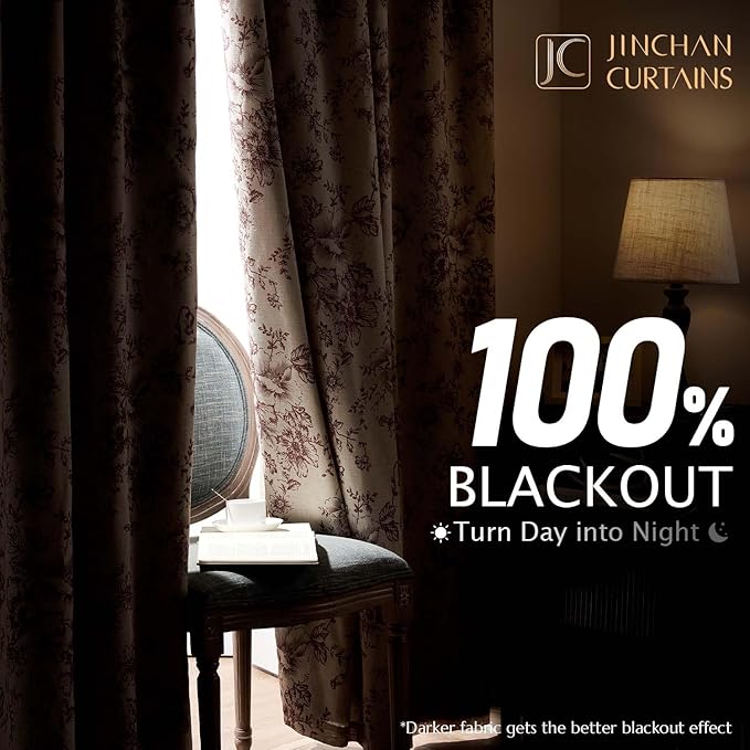 jinchan Blackout Floral Curtains Linen Blend Curtain - Image 2