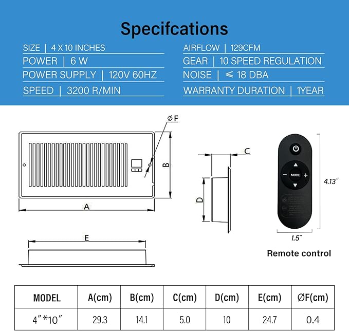 GCJ Register Booster Fan, Fits Wall and Floor 4” x 10” Register Holes, Vent Fan - Image 3
