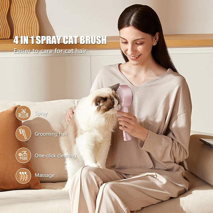 Cloud Care Cat Brush for Indoor Cat Steam Brush for Shedding Spritz Defur Comb - Image 2