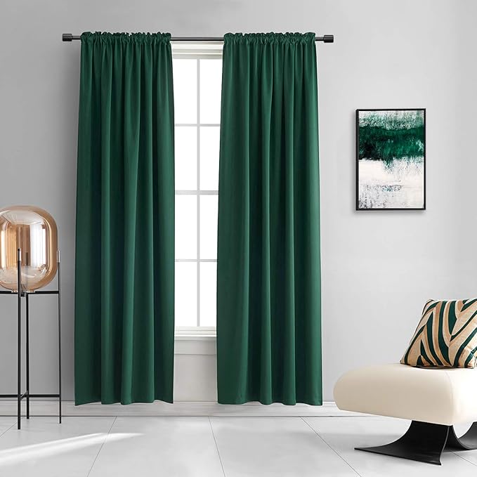 DONREN 2 Panels 84 Inches Length Dark Green Blackout Thermal Insulating Window by DONREN
