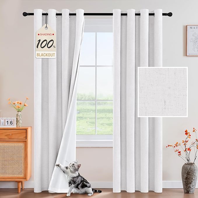 PrinceDeco 100% Blackout Curtains Nature Linen Blended 84 Inch Long Room - Image 2