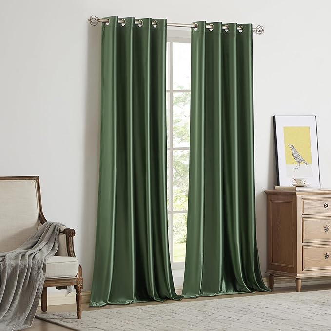 Olive Green Decorative Velvet Curtains 102 inches Emerald Elegant Living Room - Image 7