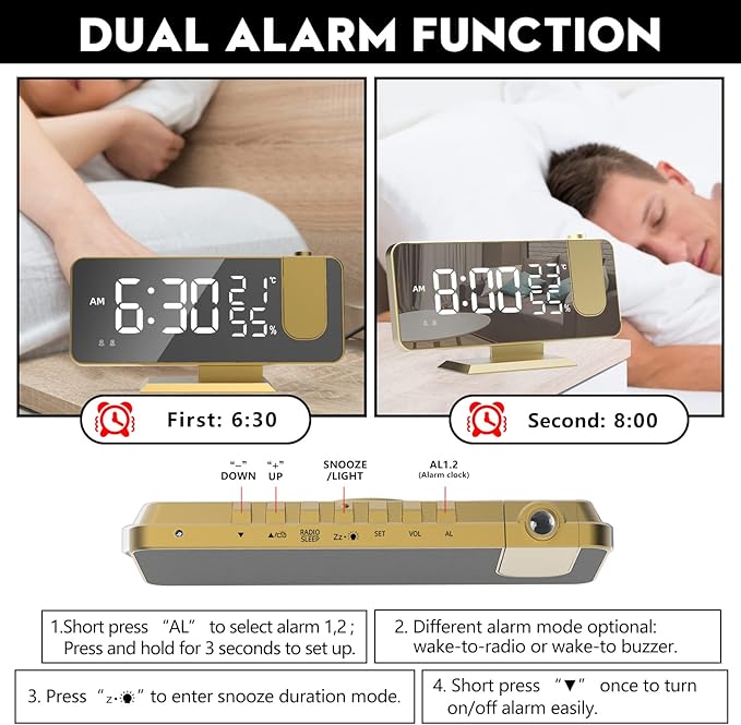 Projection Digital Alarm Clock for Bedrooms, Alarm Clock Radio on Ceiling - Image 4