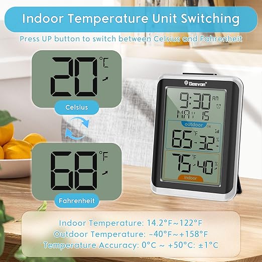 Geevon Wireless Indoor/Outdoor Thermometer & Hygrometer, Digital Temperature & - Image 6