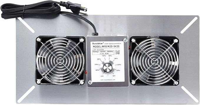 Durablow 220 CFM Air-Out Stainless Steel Crawl Space Vent Fan, Dual Fans by Durablow
