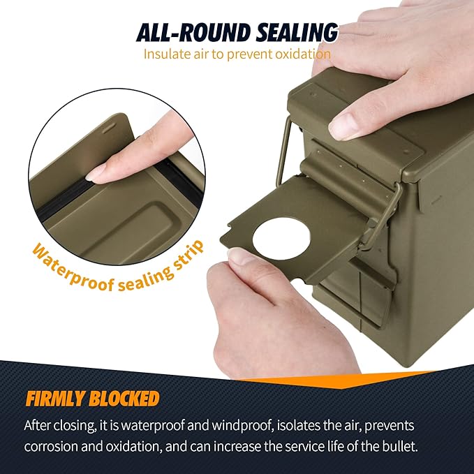 GUGULUZA Metal Ammo Can 30/50 Cal, Lockable Bullet Storage Case, Waterproof & - Image 2