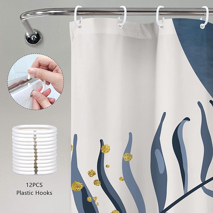 Blue Boho Shower Curtain 72Wx72H Modern Bohemian Abstract Leaves Plant - Image 5