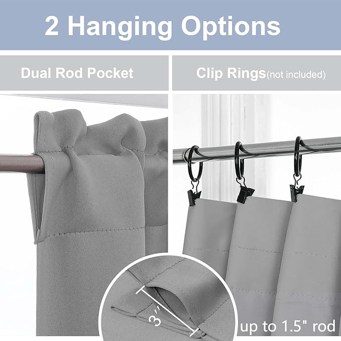 Chyhomenyc Silver Grey Short Blackout Curtains 45 Inch Length, Small Kitchen - Image 5