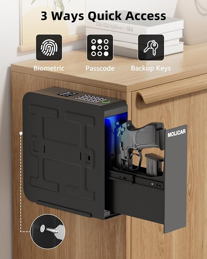 Biometric Gun Safe for Handgun Fingerprint 3 Ways Quick Access Slider Pistol - Image 2