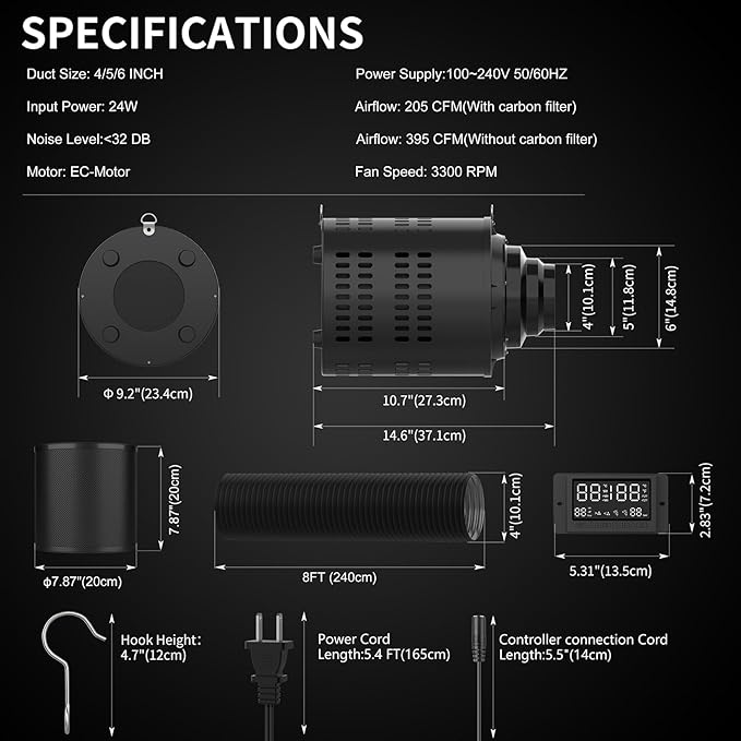 Inline Duct Fan Kit with Temperature Humidity Controller, 6 Inch EC-Motor - Image 3