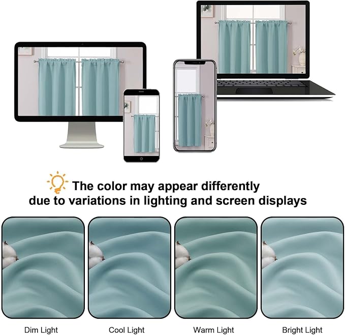 Chyhomenyc Short Aqua Curtains 45 Inch Length, Small Kitchen Curtain Rod Pocket - Image 7